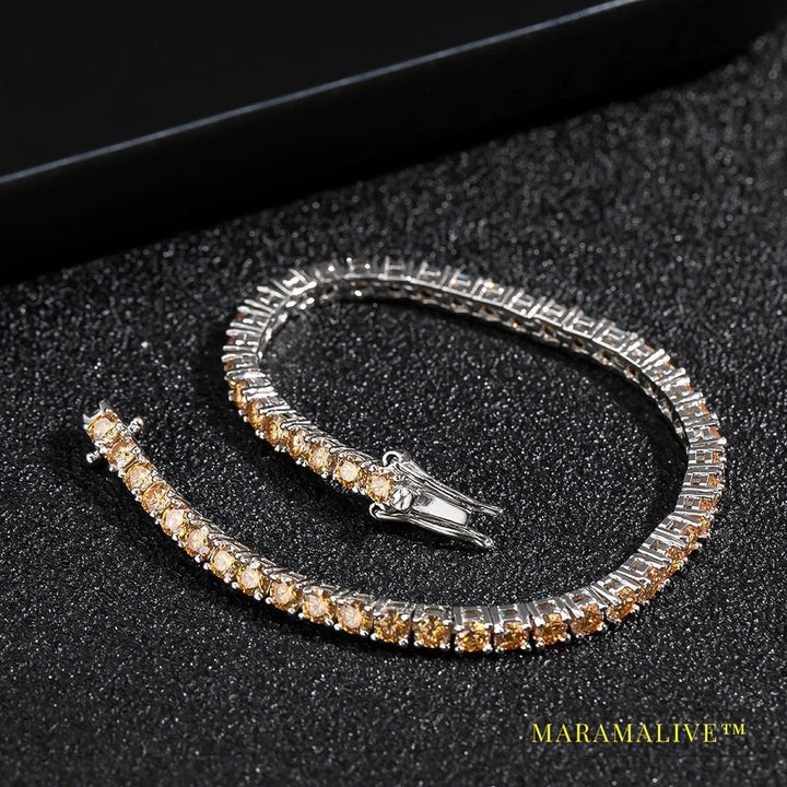 Champagne Real Moissanite Tennis Bracelet Sparkling Full Diamond Trendy Jewelry GRA Certified 925 Silver Bracelets