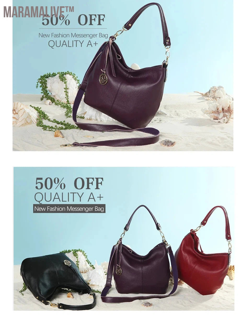 Charm Purple Women Shoulder Bag 100% Genuine Leather Hobos Fashion Lady Messenger Crossbody Purse Elegant Female Handbag