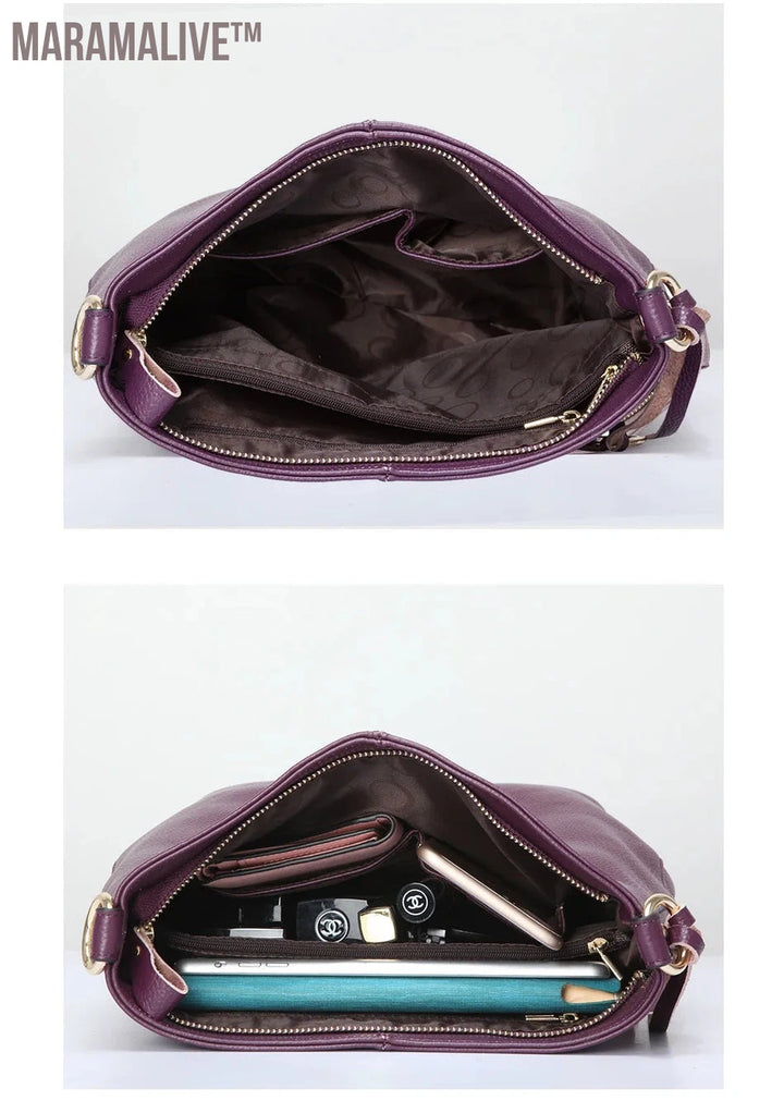 Charm Purple Women Shoulder Bag 100% Genuine Leather Hobos Fashion Lady Messenger Crossbody Purse Elegant Female Handbag