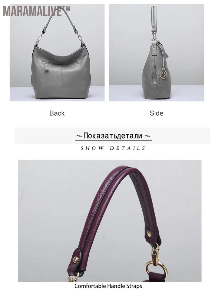 Charm Purple Women Shoulder Bag 100% Genuine Leather Hobos Fashion Lady Messenger Crossbody Purse Elegant Female Handbag