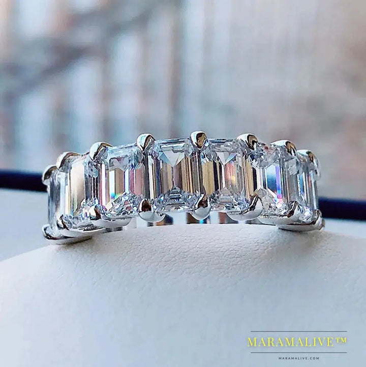 Charms 100% 925 Sterling Silver Simulated Moissanite Lab Diamond Eternity Rings for Women Wedding Engagement Bands Fine Jewelry