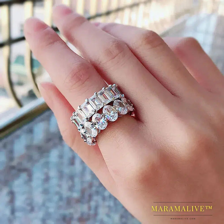 Charms 100% 925 Sterling Silver Simulated Moissanite Lab Diamond Eternity Rings for Women Wedding Engagement Bands Fine Jewelry