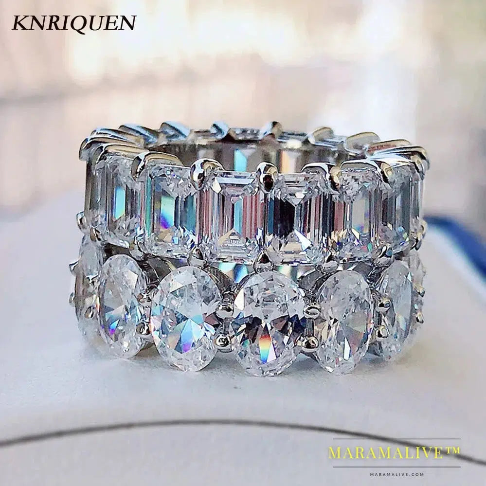 Charms 100% 925 Sterling Silver Simulated Moissanite Lab Diamond Eternity Rings for Women Wedding Engagement Bands Fine Jewelry