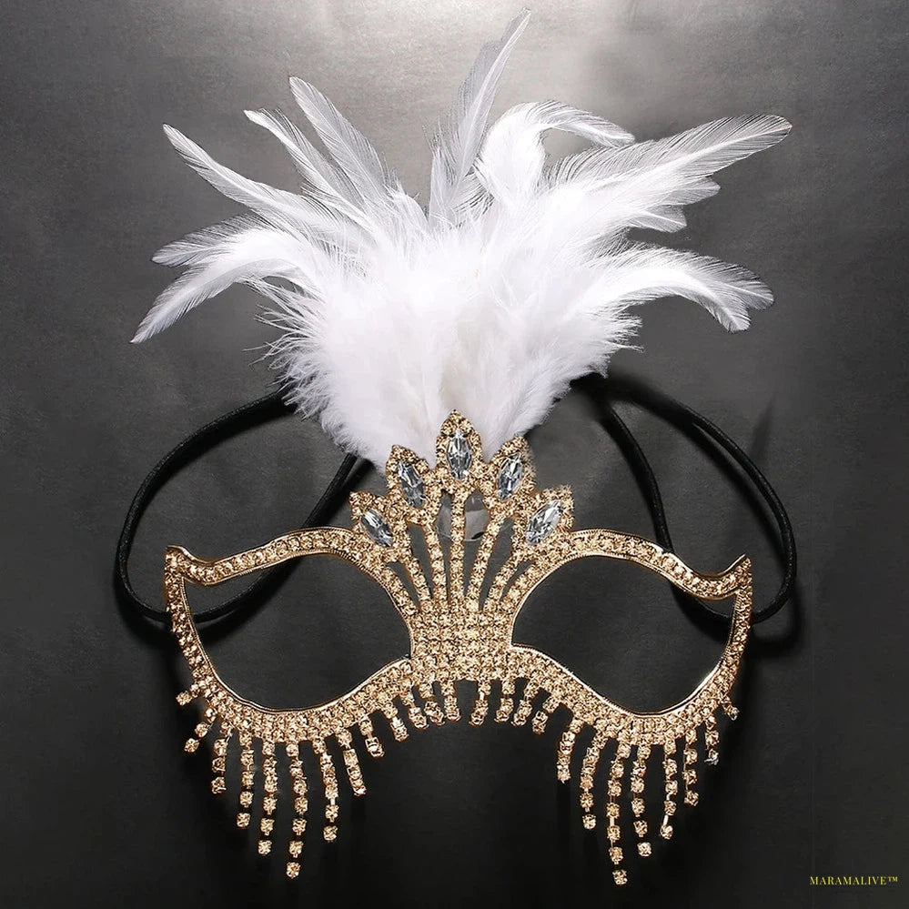 Charms Sexy Rhinestone Feather Tassel Masquerade Face Jewelry For Women Facial Accessories Banquet Party Mask Face Chain Deco