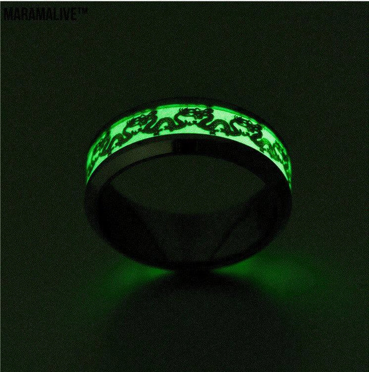 Chinese national dragon pattern blue ring fluorescent ring male