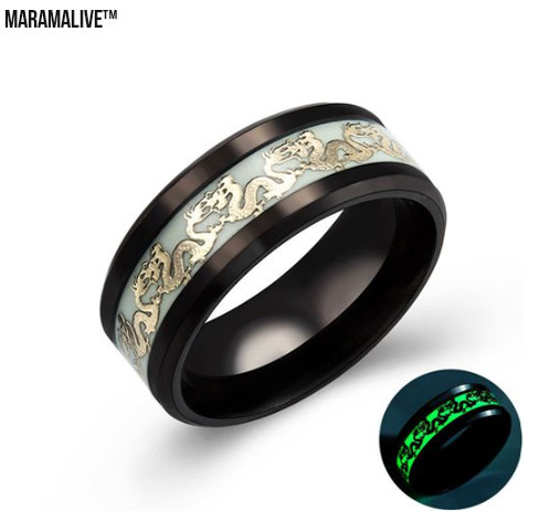 Chinese national dragon pattern blue ring fluorescent ring male