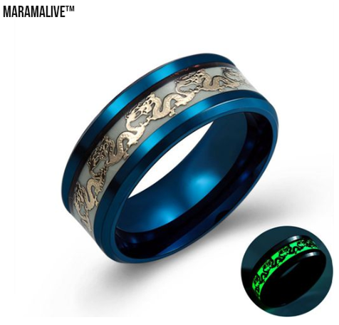 Chinese national dragon pattern blue ring fluorescent ring male