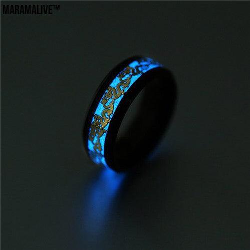 Chinese national dragon pattern blue ring fluorescent ring male