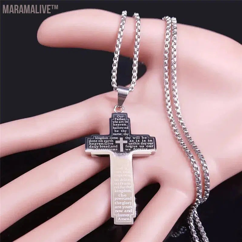 Christian Bible Cross Chain Necklace Stainless Steel Pendant Necklace for Men Religious Prayer Jesus Jewelry corrente masculina