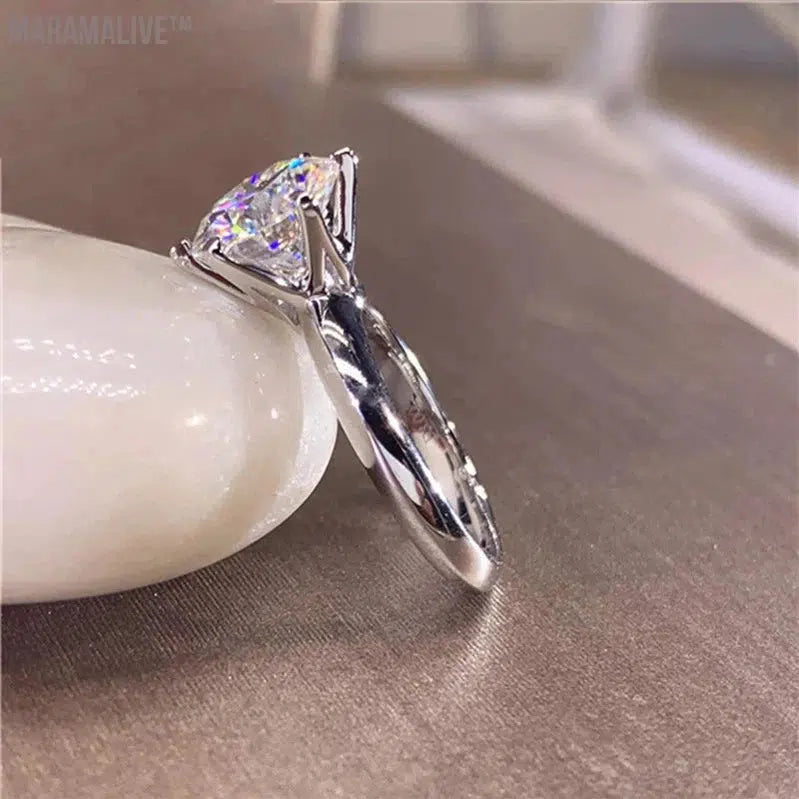 Classic 6 Prongs 5 Carat Round Moissanite Rings 925 Sterling Silver Plated 14K Gold High Clarity D Color Diamond Woman Jewelry