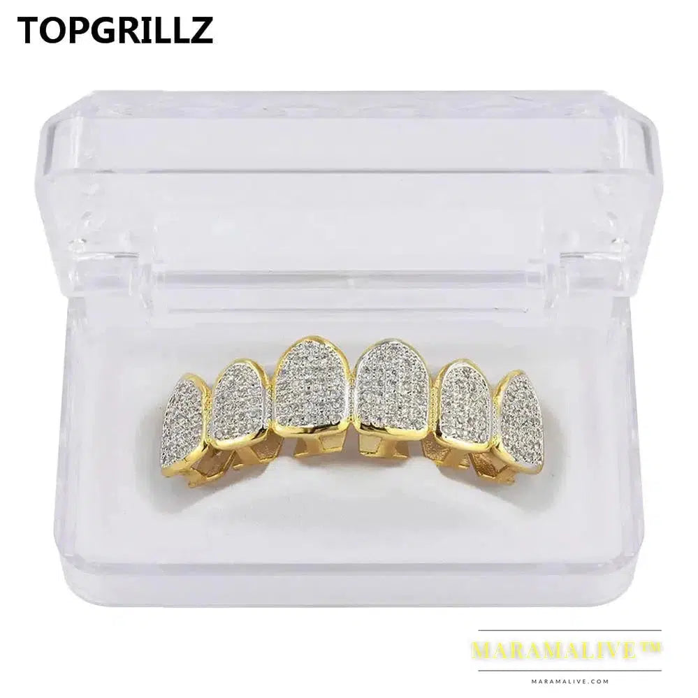 Classic 6/6 Hip Hop/Punk Teeth Grillz Set Gold Silver Color Top & Bottom Grills Dental Mouth Caps Cosplay Party