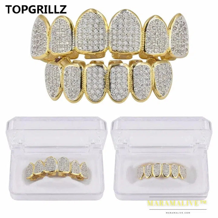 Classic 6/6 Hip Hop/Punk Teeth Grillz Set Gold Silver Color Top & Bottom Grills Dental Mouth Caps Cosplay Party