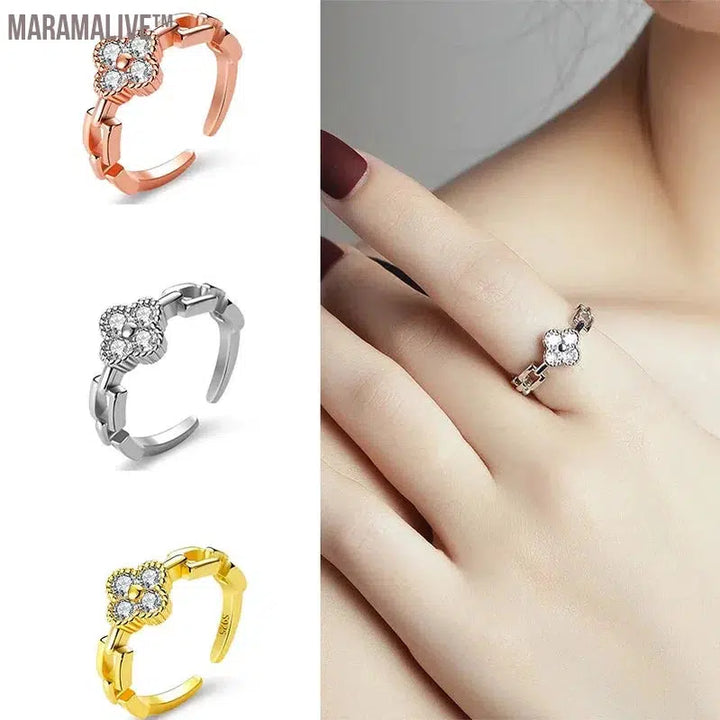 Classic 925 Sterling Silver Flower Moissanite Opening Ring for Women Lovely Sweet Fine Jewelry