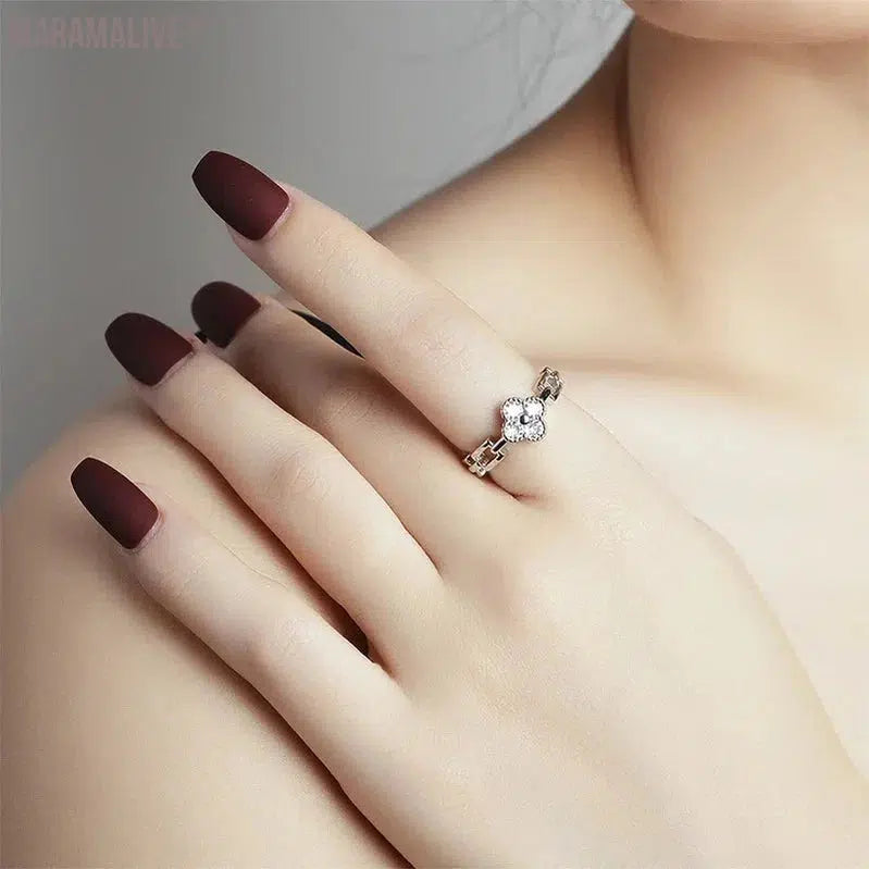 Classic 925 Sterling Silver Flower Moissanite Opening Ring for Women Lovely Sweet Fine Jewelry