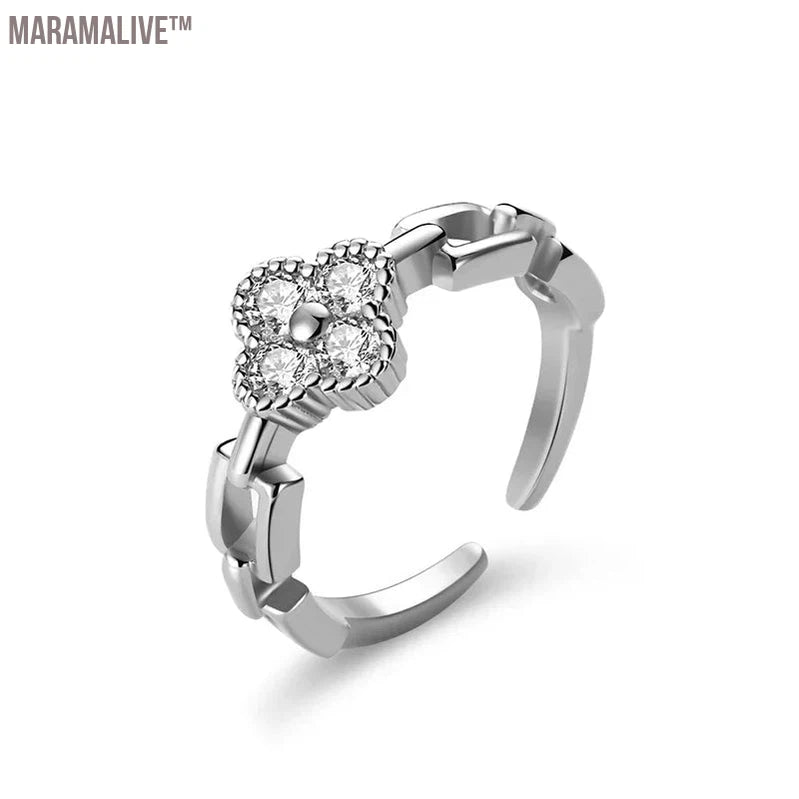 Classic 925 Sterling Silver Flower Moissanite Opening Ring for Women Lovely Sweet Fine Jewelry