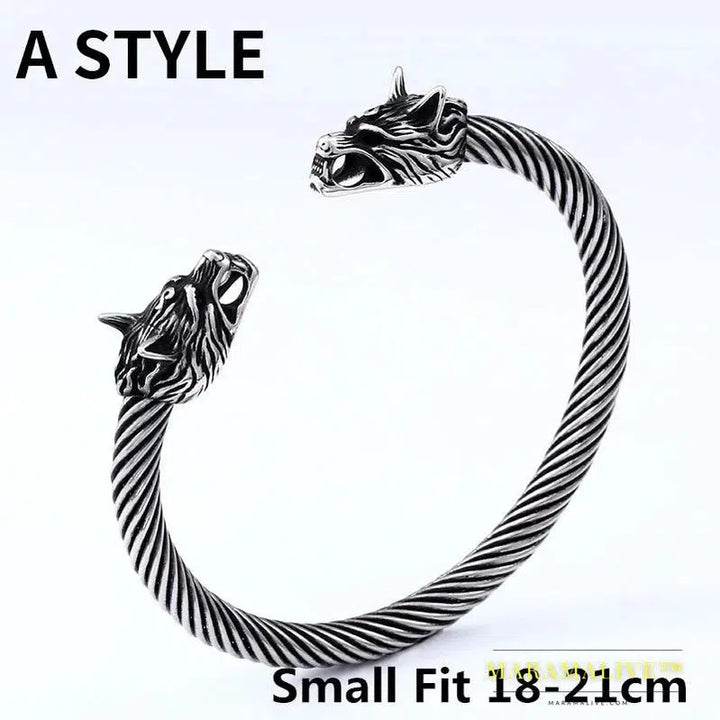 Classic Animal Viking Double Wolf Head Adjustable 316L Stainless Steel Men's Bracelet Fashion Double Snake Heads Jewelry