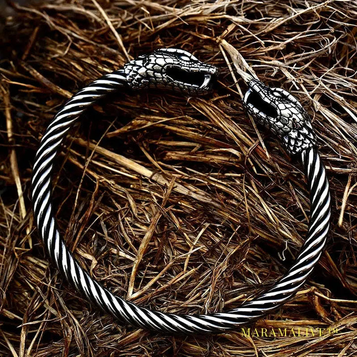 Classic Animal Viking Double Wolf Head Adjustable 316L Stainless Steel Men's Bracelet Fashion Double Snake Heads Jewelry