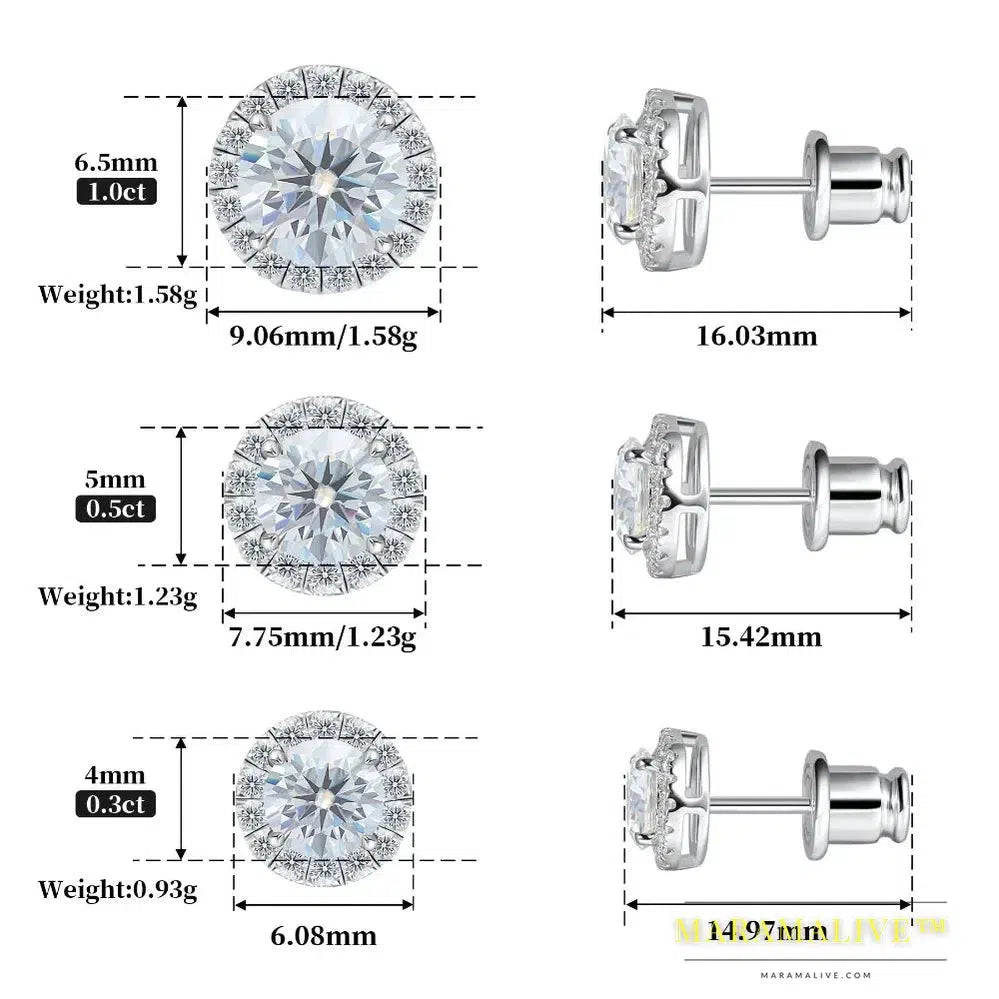 Color Moissanite Halo Earrings 925 Sterling Silver Stud Earrings for Women GRA Round Cut Lab Diamond Wedding Jewelry