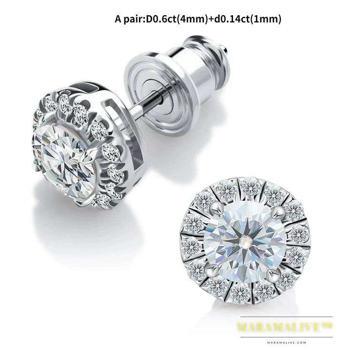 Color Moissanite Halo Earrings 925 Sterling Silver Stud Earrings for Women GRA Round Cut Lab Diamond Wedding Jewelry