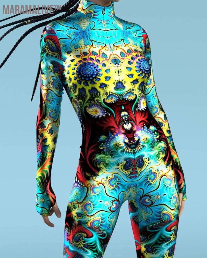 Colorful 3D Printing CyberPunk Rainbow Jumpsuit Halloween Holiday Party Cosplay Costume Elastic Bodysuits Rompers Women Zentai