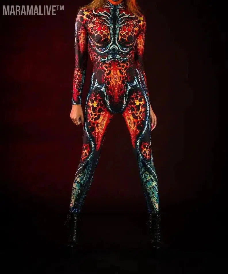 Colorful 3D Printing CyberPunk Rainbow Jumpsuit Halloween Holiday Party Cosplay Costume Elastic Bodysuits Rompers Women Zentai