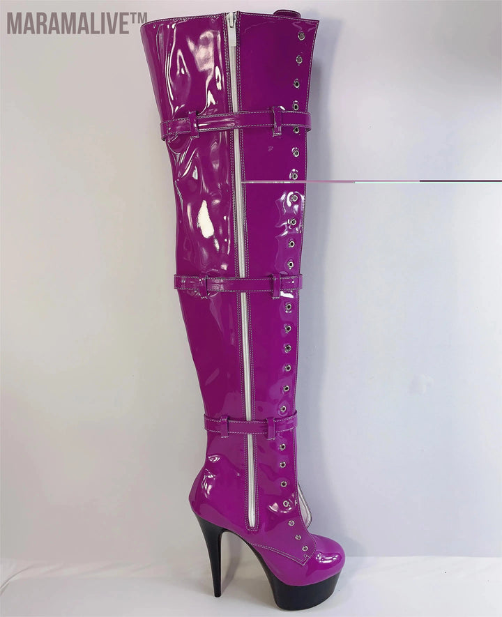 Cool Black stylish 15-23cm heels, pole dancing performance/modeling boots, sexy over-the-knee boots