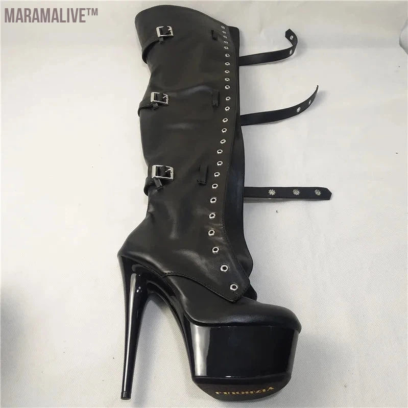 Cool matte black stylish 15-23cm heels, pole dancing performance/modeling boots, sexy over-the-knee boots