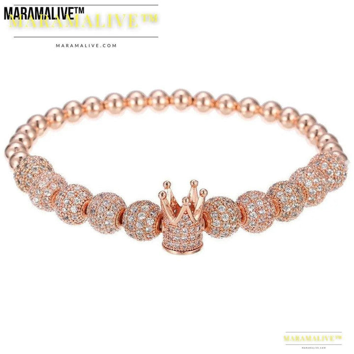 Copper Bead Micro-inlaid 8mm Rhinestone Ball Crown Bracelet For someone with Exquisite Taste in Jewlelry