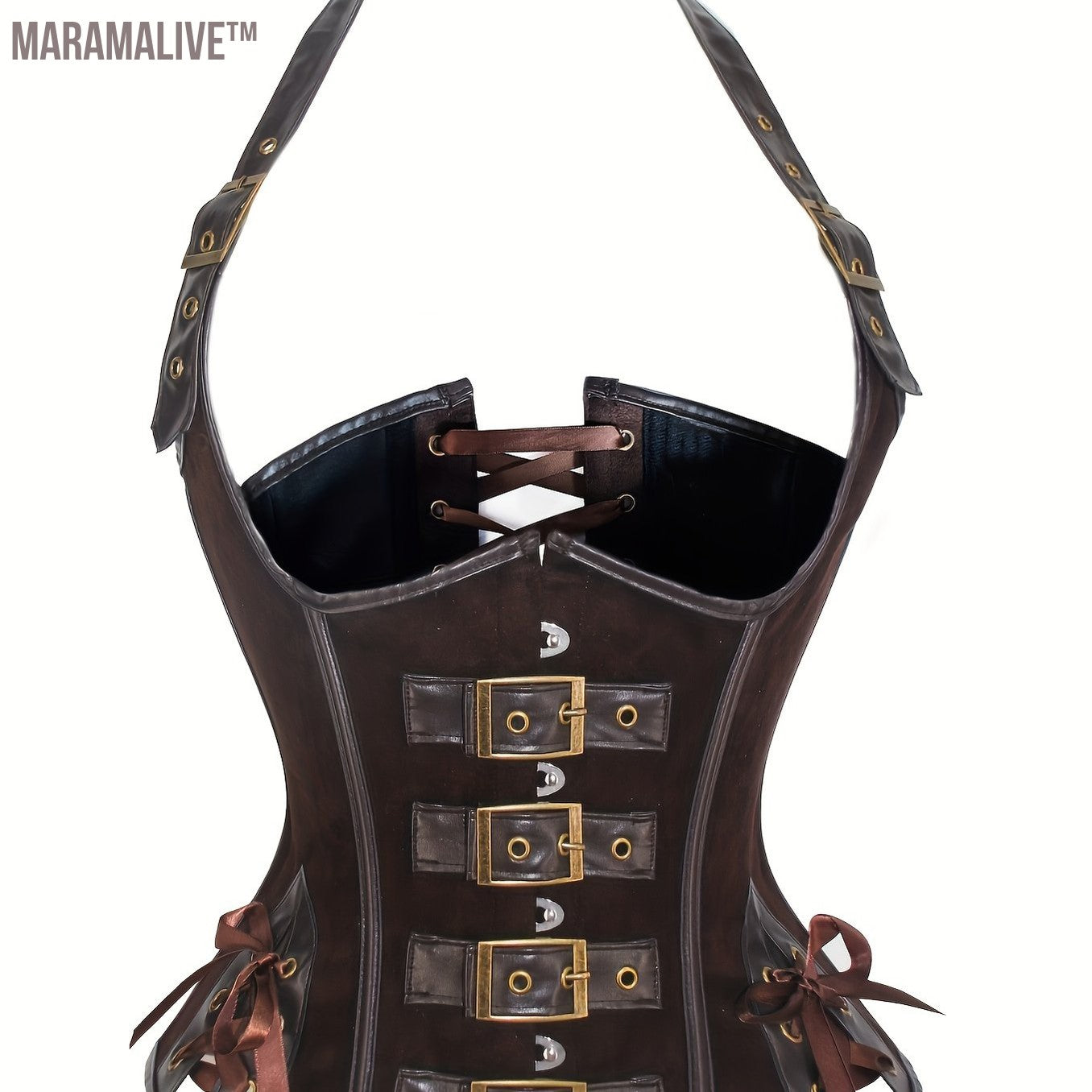 Corset Lace Up Halter Neck Top, Sleeveless Buckle Decor Carnival Costume, Women's Clothing