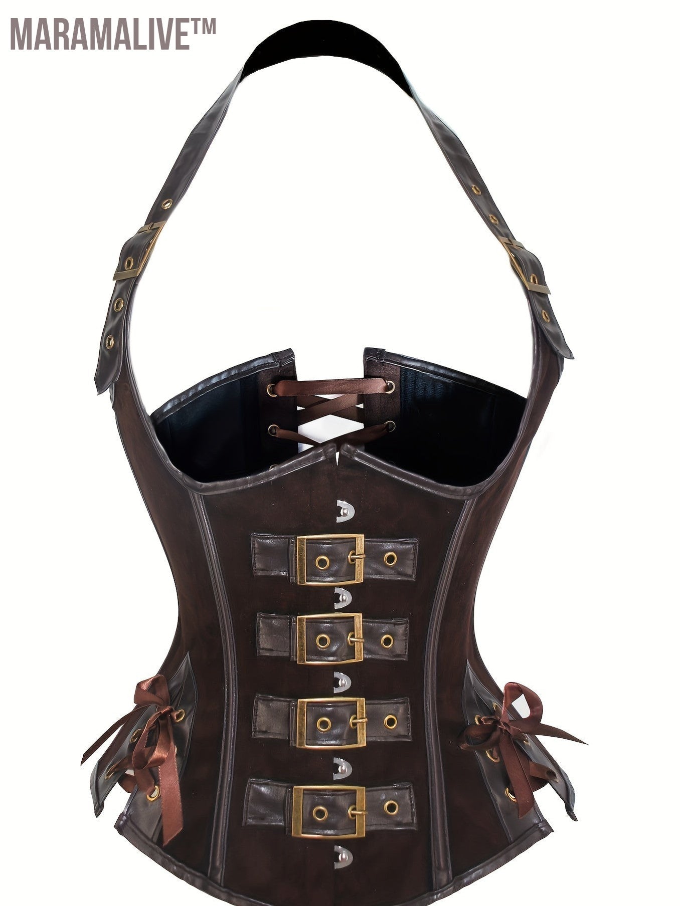 Corset Lace Up Halter Neck Top, Sleeveless Buckle Decor Carnival Costume, Women's Clothing