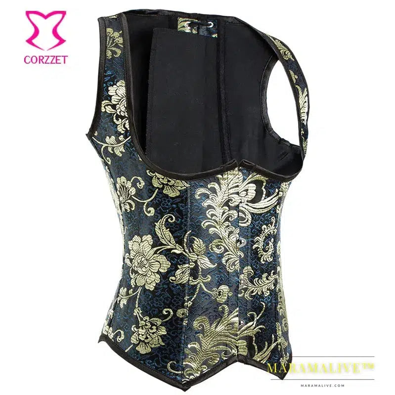 Corsets and Bustiers Women Sexy Underbust Steampunk Glitter Embroidery Gold Brocade Steel Boned Waist Trainer Corset Party Wear