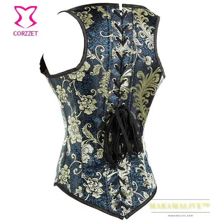 Corsets and Bustiers Women Sexy Underbust Steampunk Glitter Embroidery Gold Brocade Steel Boned Waist Trainer Corset Party Wear