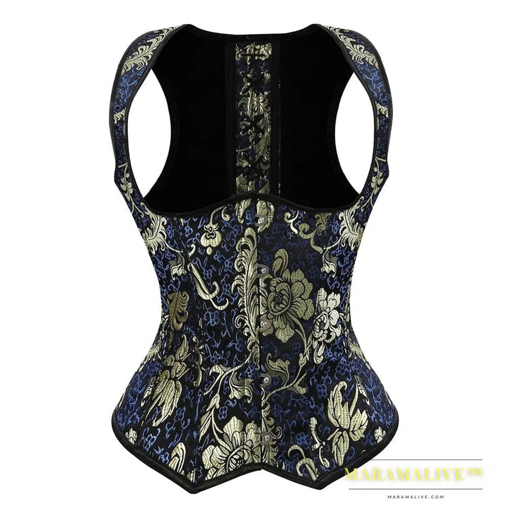 Corsets and Bustiers Women Sexy Underbust Steampunk Glitter Embroidery Gold Brocade Steel Boned Waist Trainer Corset Party Wear