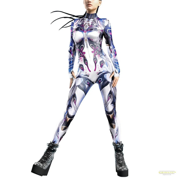 Cosplay Punk Robot Future Technology Women Jumpsuits Colorful Texture Print Bodysuit Costume Halloween Outfit