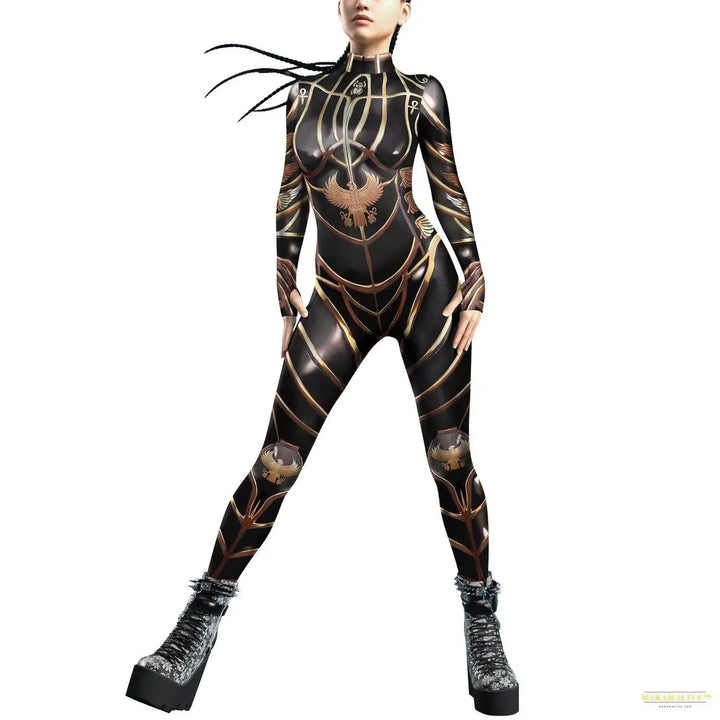 Cosplay Punk Robot Future Technology Women Jumpsuits Colorful Texture Print Bodysuit Costume Halloween Outfit