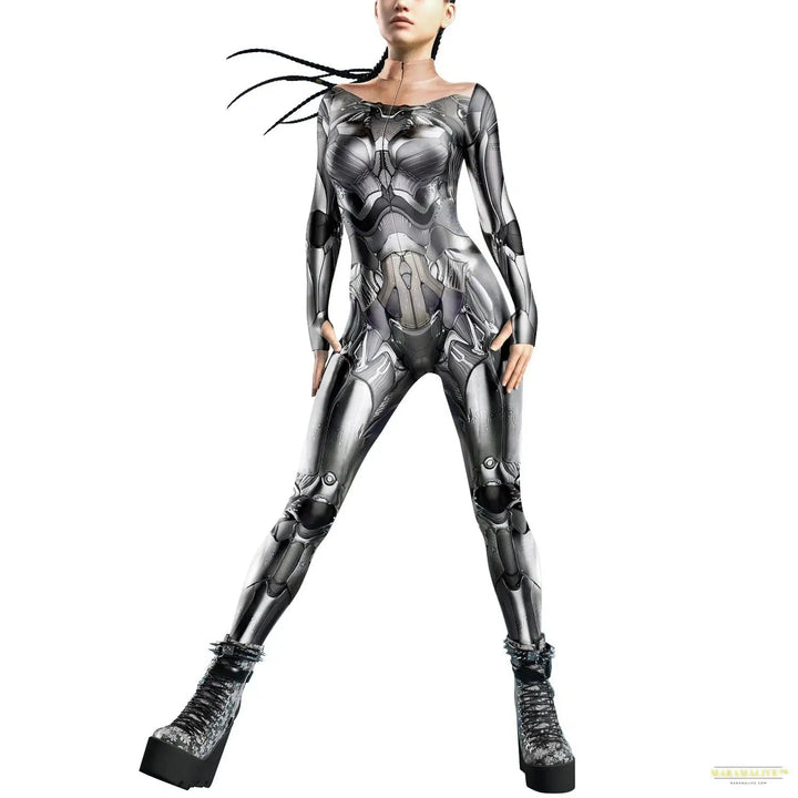 Cosplay Punk Robot Future Technology Women Jumpsuits Colorful Texture Print Bodysuit Costume Halloween Outfit