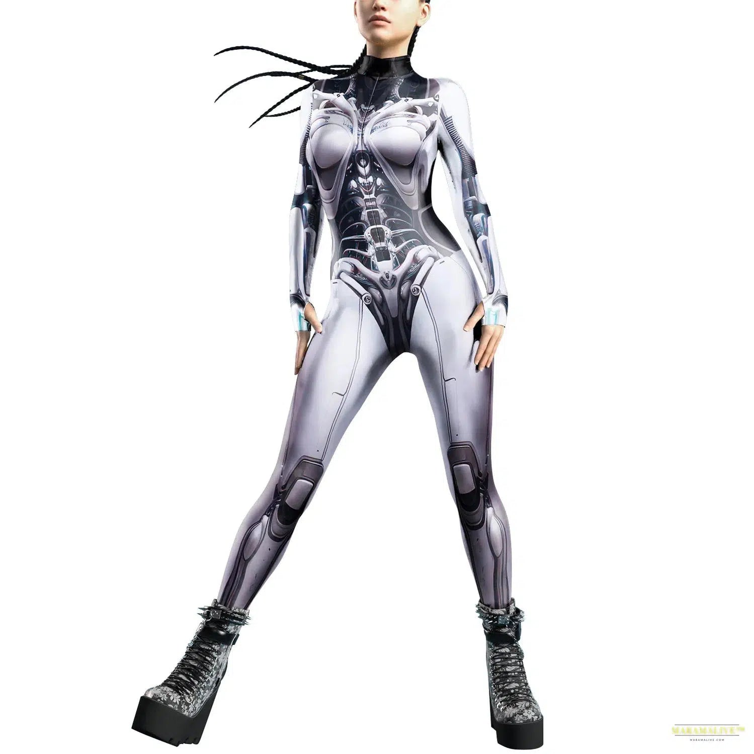 Cosplay Punk Robot Future Technology Women Jumpsuits Colorful Texture Print Bodysuit Costume Halloween Outfit