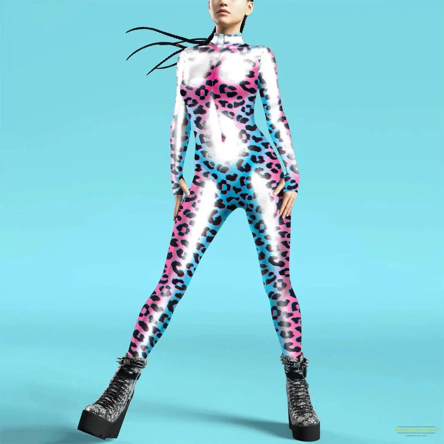 Cosplay Punk Robot Future Technology Women Jumpsuits Colorful Texture Print Bodysuit Costume Halloween Outfit