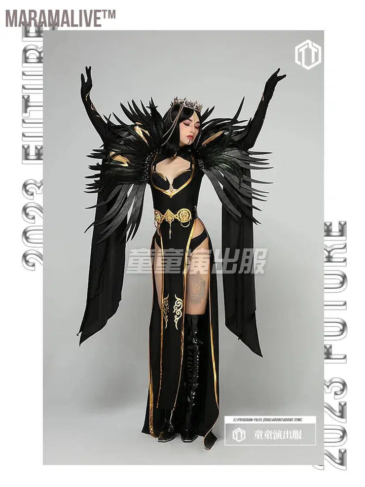 Cosplay costume Black Feather Angel Halloween Devil Drag Costumes Show Party Drag Queen Club Special Occasion rave