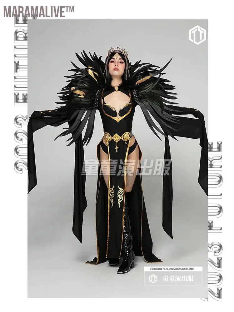 Cosplay costume Black Feather Angel Halloween Devil Drag Costumes Show Party Drag Queen Club Special Occasion rave