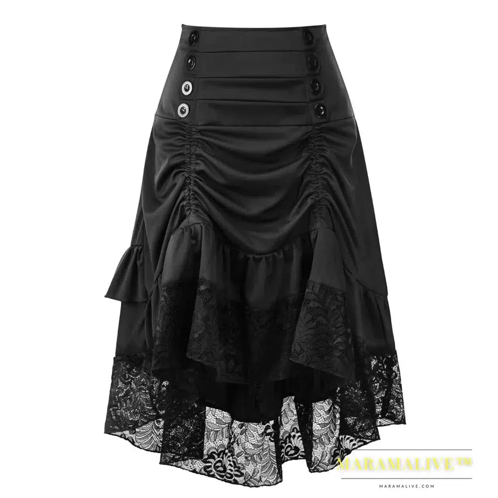 Costumes Steampunk Gothic Skirt Lace Women Clothing High Low Ruffle Party Lolita Red Medieval Victorian Punk Skater Button Front