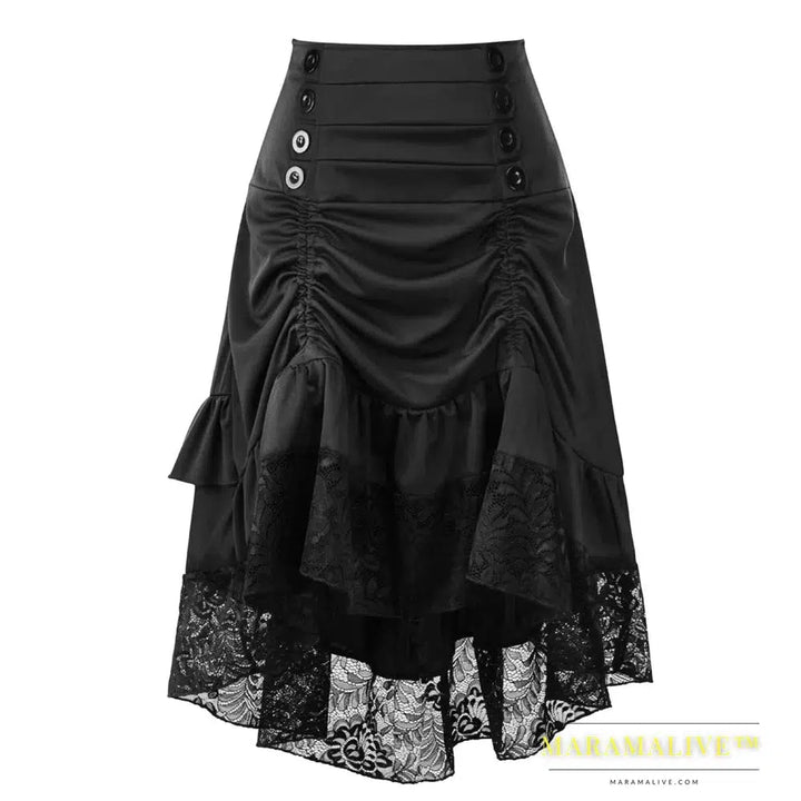 Costumes Steampunk Gothic Skirt Lace Women Clothing High Low Ruffle Party Lolita Red Medieval Victorian Punk Skater Button Front