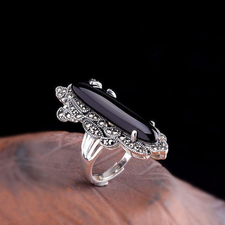 Craft Thai Silver Ladies Design Black Agate Ring