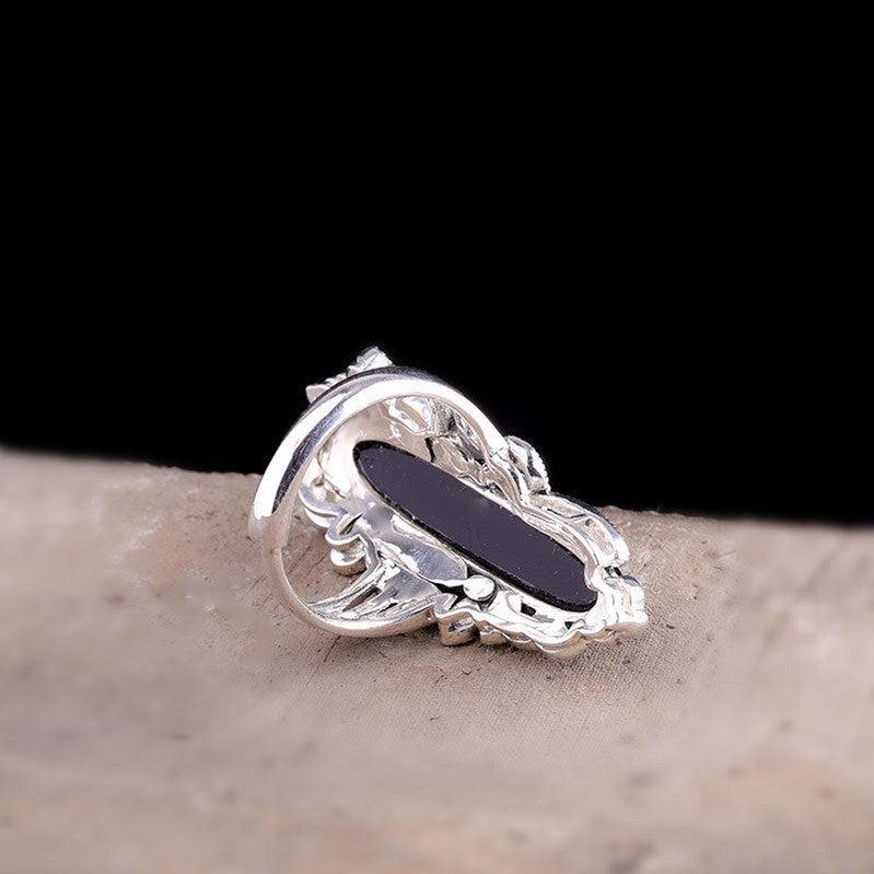 Craft Thai Silver Ladies Design Black Agate Ring