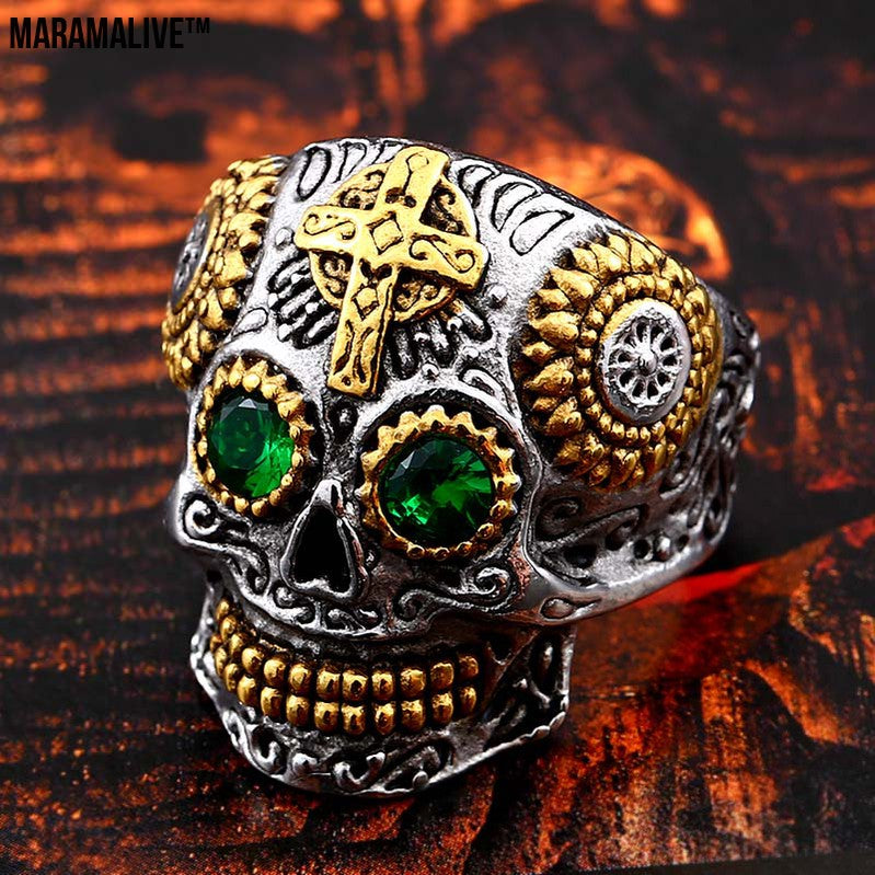 Crazy Design Multi colored Striking Skull Ring Biker Make it Yours Now