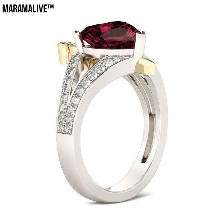 Creative Love Heart Shaped Ruby Crown Ring