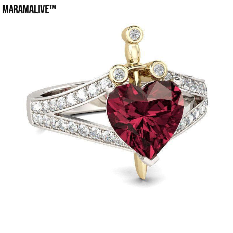 Creative Love Heart Shaped Ruby Crown Ring