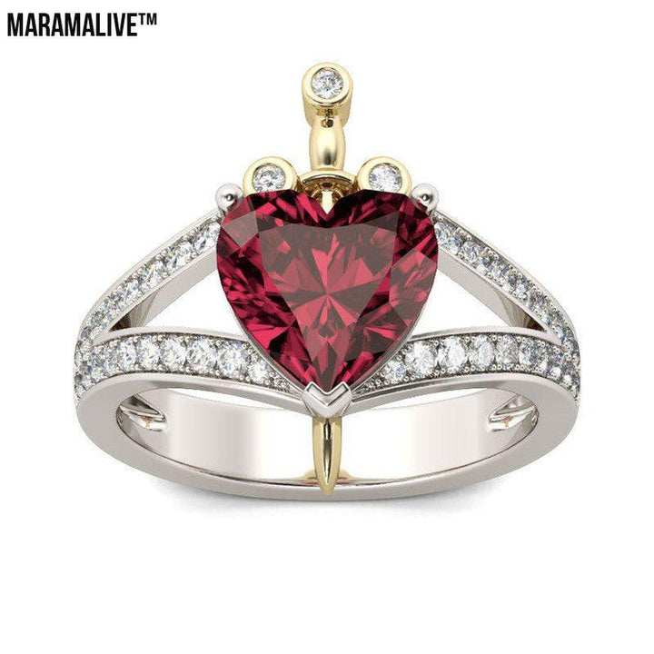 Creative Love Heart Shaped Ruby Crown Ring