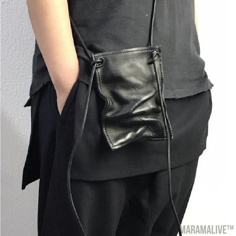 Crinkled Stacked Leather Cross Shoulder Bag