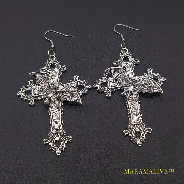 Cross Earrings Skull Moth Filigree Victorian Classical Gothic Style